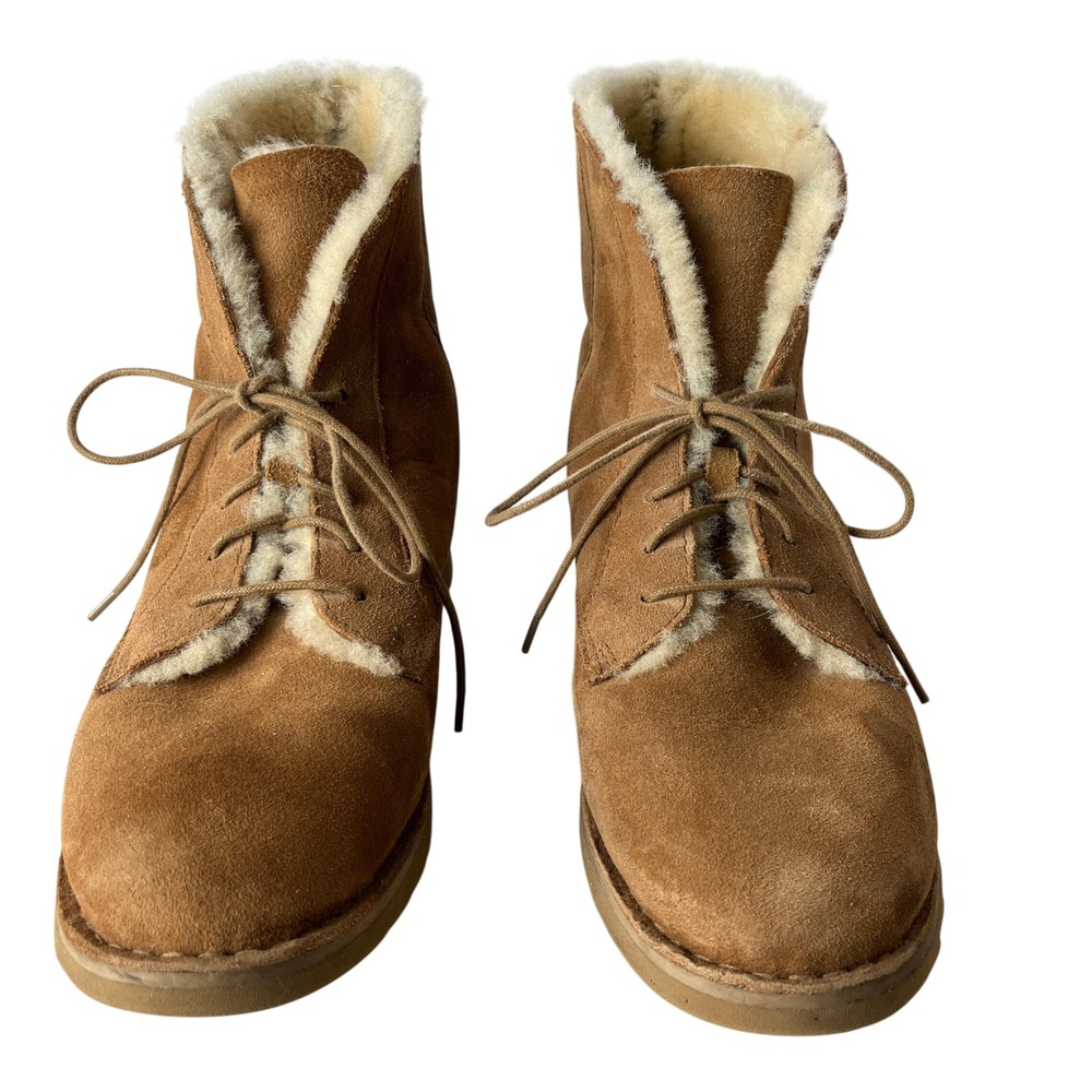 UGG Quincy Sheepskin Lace Up Ankle Boots Suede Brown‎ Cozy Womens 11